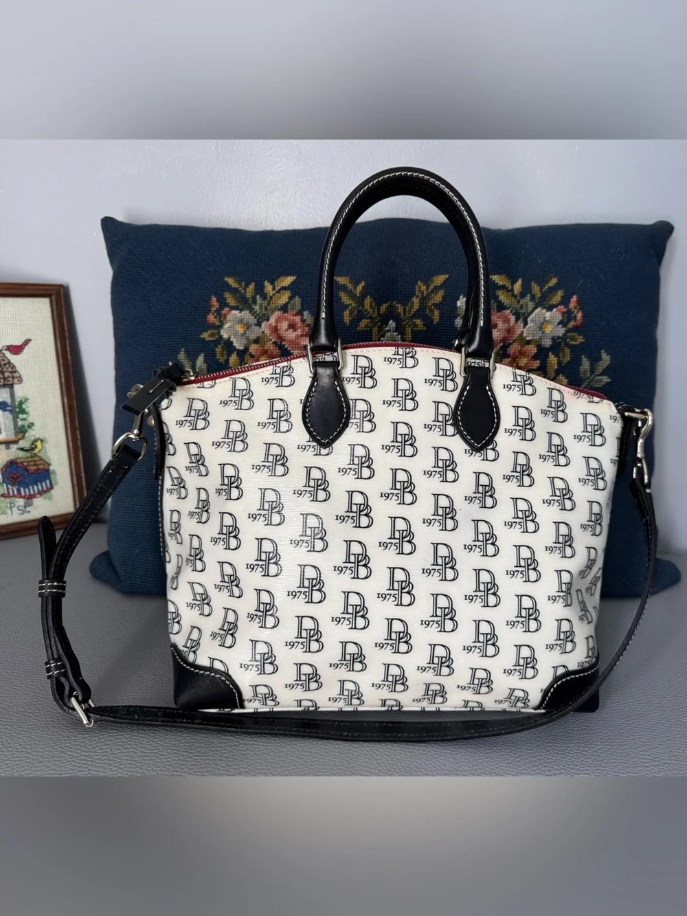 DOONEY AND BOURKE BLACK AND WHITE 1975 LOGO SATCHEL BAG